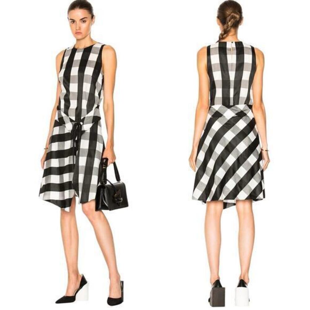 rag & bone Brighton Asymmetrical Dress Black-and-white Gingham Check size XS